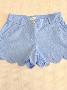 crown & ivy Sky Blue cotton Scallop Hem Shorts